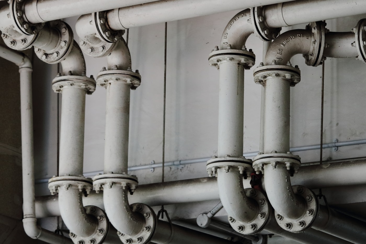 Industrial-style plumbing pipework